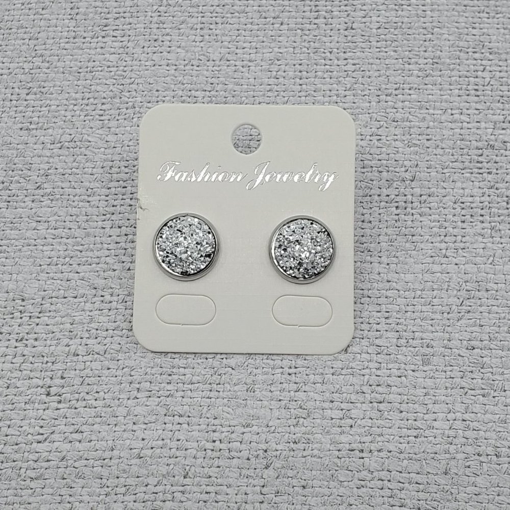 Women's Silver 12mm Round Postback Druzy Handmade Stainless Steel Earrings